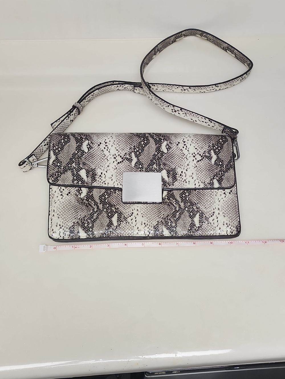 Zara Snake-Print Crossbody Bag in Black & White